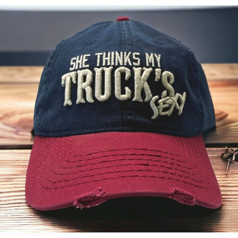 Distressed Snapback Hat She Thinks My Truck's Sexy Embroidered Baseball Cap